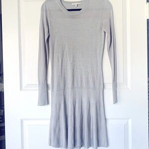 REBECCA MINKOFF long sleeve, light grey drop-waist, fitted mini dress-M